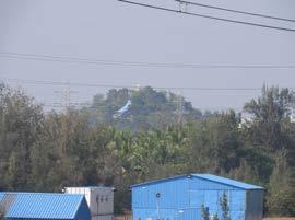 A view of the hillock that lies north of the campus, atop which there is a temple to Hanuman.